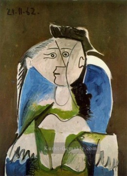 Femme assise dans un fauteuil bleu 1 1962 kubismus Ölgemälde